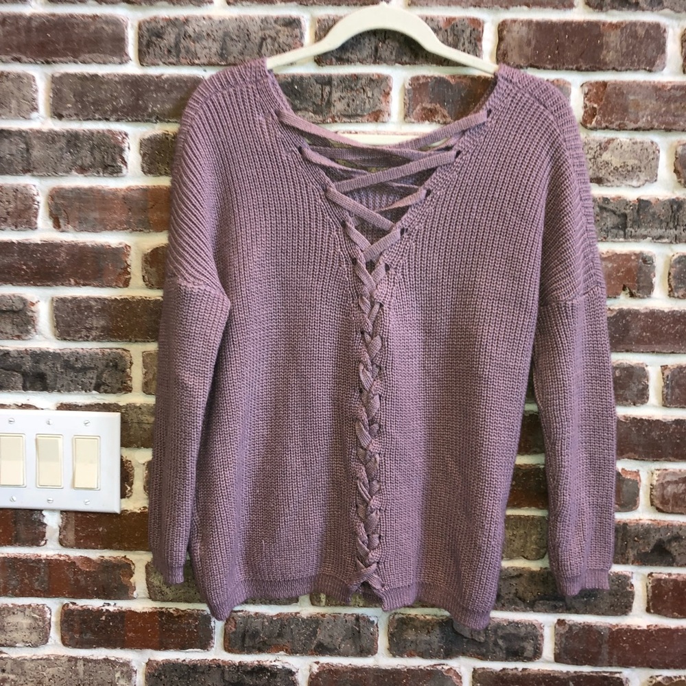 Flirty mauve sweater with lace up back